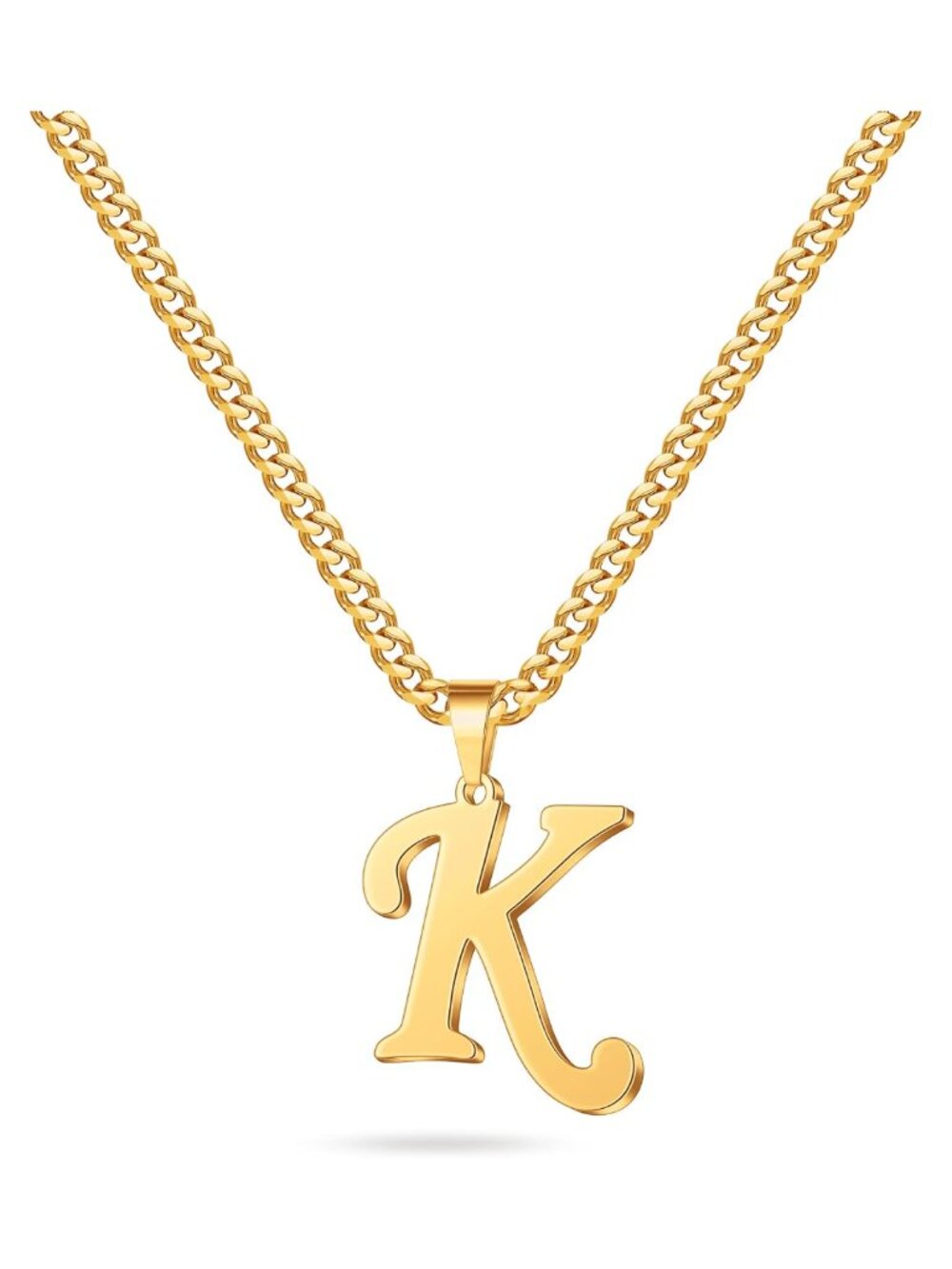Mens Stainless Steel Cuban Link Initial Letter Necklace 22in Monogram